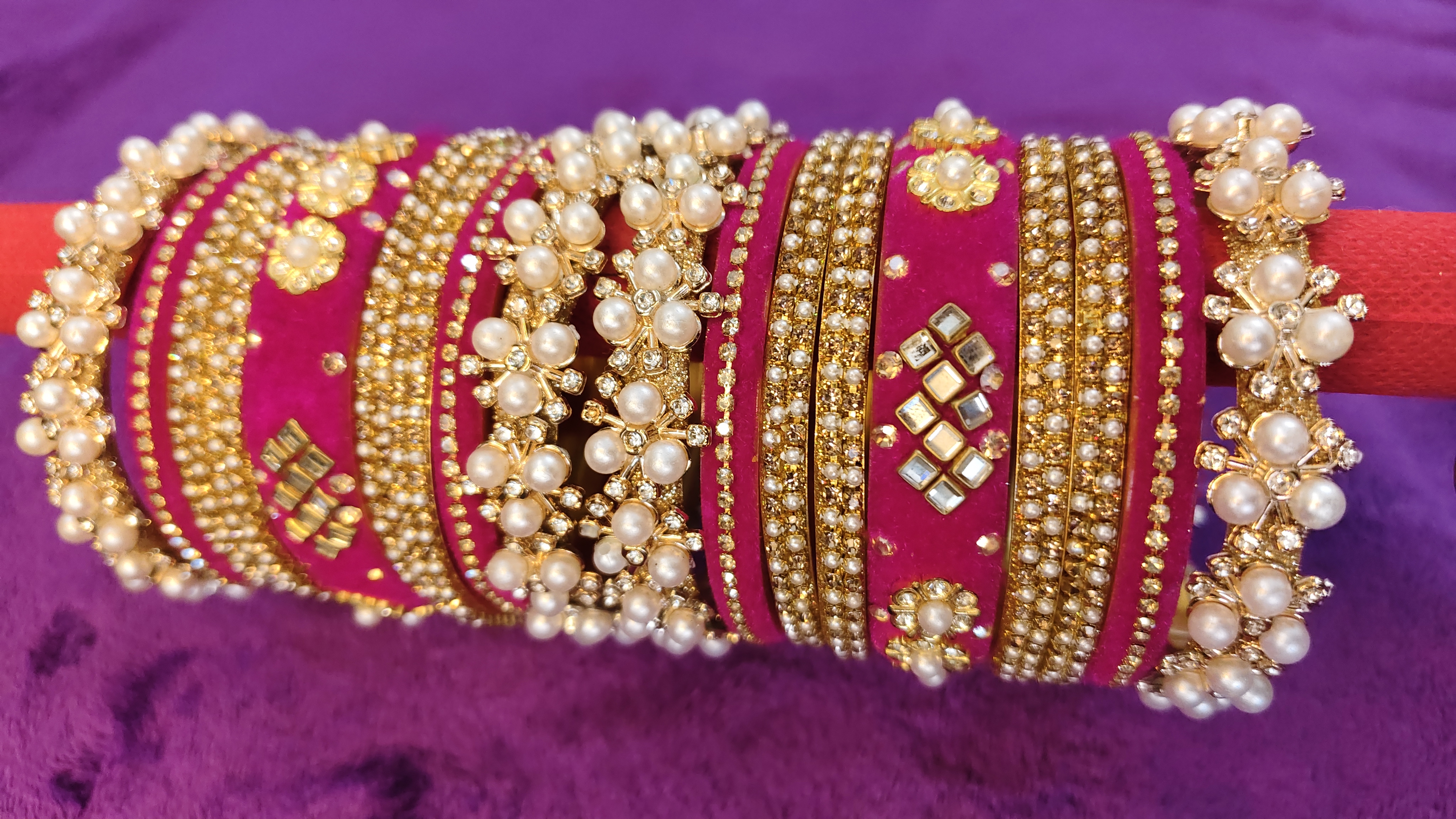 Pink Velvet Bangle Set